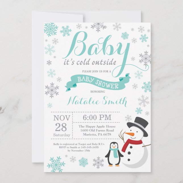 Invitation Bébé il fait froid dehors Fête prénatale d'hiver A (Devant)