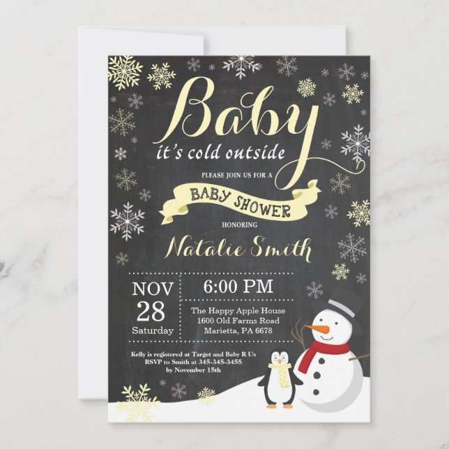 Invitation Bébé il fait froid dehors Fête prénatale d'hiver J (Devant)