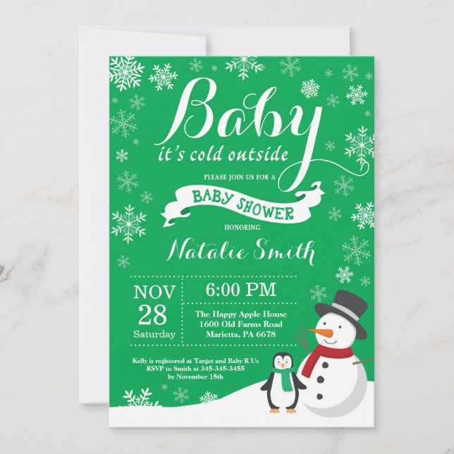 Invitation Bébé il fait froid dehors Fête prénatale d'hiver V (Devant)