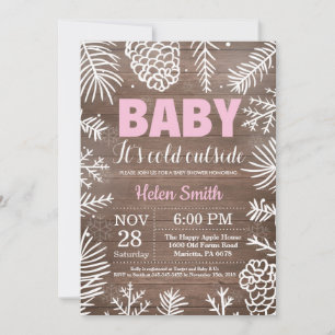 Invitation Bébé il fait froid dehors Fête prénatale fille hiv