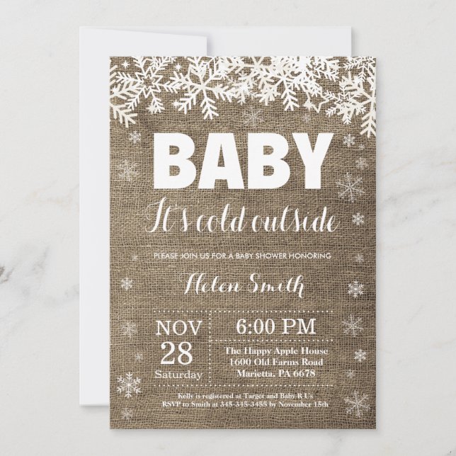 Invitation Bébé il fait froid dehors Fête prénatale flocon de (Devant)
