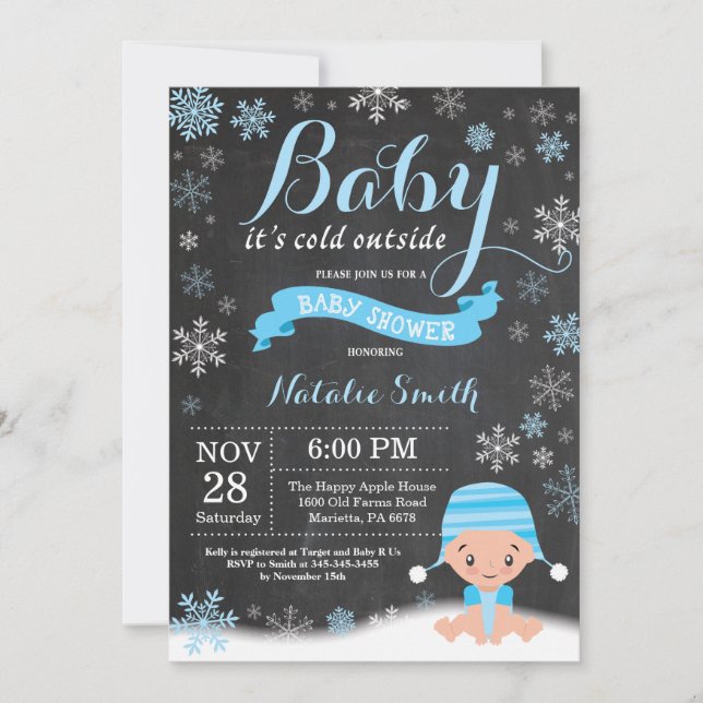 Invitation Bébé il fait froid dehors Fête prénatale garçon d' (Devant)