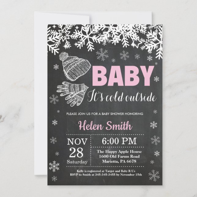 Invitation Bébé il fait froid dehors Fille Baby Shower d'hive (Devant)