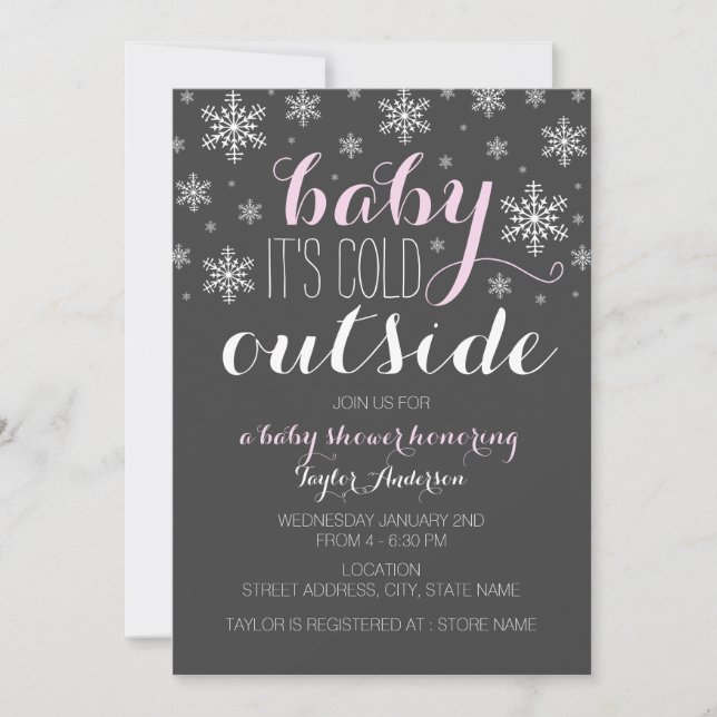 Invitation Bébé il fait froid dehors - Fille Baby shower Invi (Devant)