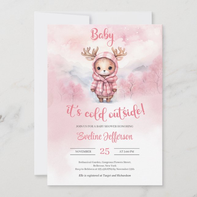 Invitation Bébé il fait froid dehors fille Baby shower invita (Devant)