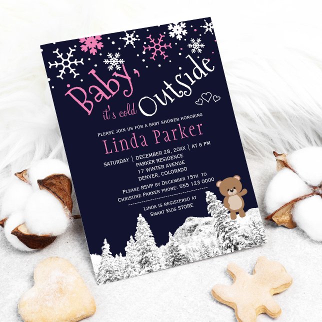 Invitation Bébé il fait froid dehors fille des bois d'hiver s (Créateur téléchargé)