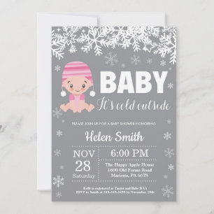 Invitation Bébé il fait froid dehors Fille Rose Baby Shower H