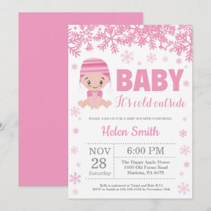 Invitation Bébé il fait froid dehors Fille Rose Baby Shower H