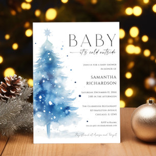 Invitation Bébé il fait froid dehors garçon bleu blanc baby s