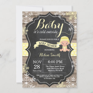 Invitation Bébé il fait froid dehors Jaune Baby Shower