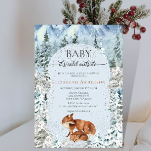 Invitation Bébé Il fait froid dehors mignon Baby shower Foxes