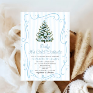 Invitation Bébé il fait froid dehors Noël Bleu Baby Shower