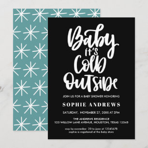Invitation Bébé, il fait froid dehors   Noir    Fête de bébé