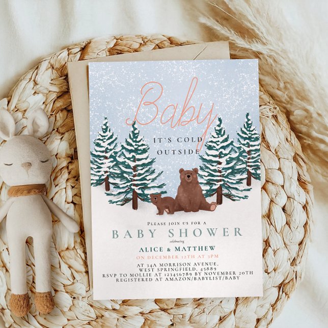 Invitation Bébé Il fait froid dehors Pins Arbres Baby shower  (Créateur téléchargé)