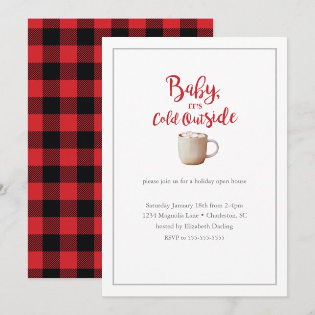 Invitation Bébé Il fait froid dehors Red Holiday Party (Devant / Derrière)