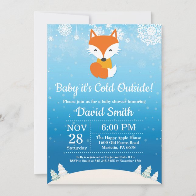 Invitation Bébé il fait froid dehors Renard d'hiver Garçon Ba (Devant)