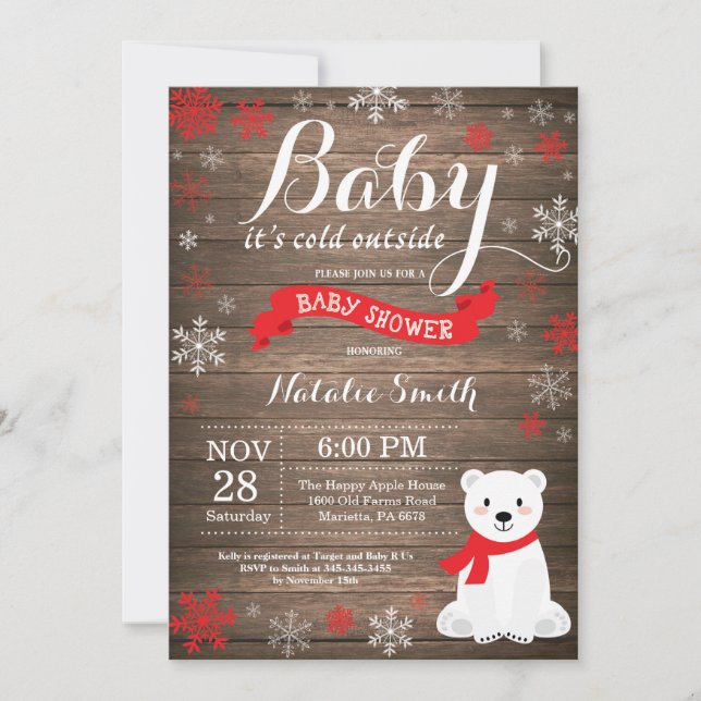 Invitation Bébé il fait froid dehors Rustique Baby Shower d'h (Devant)