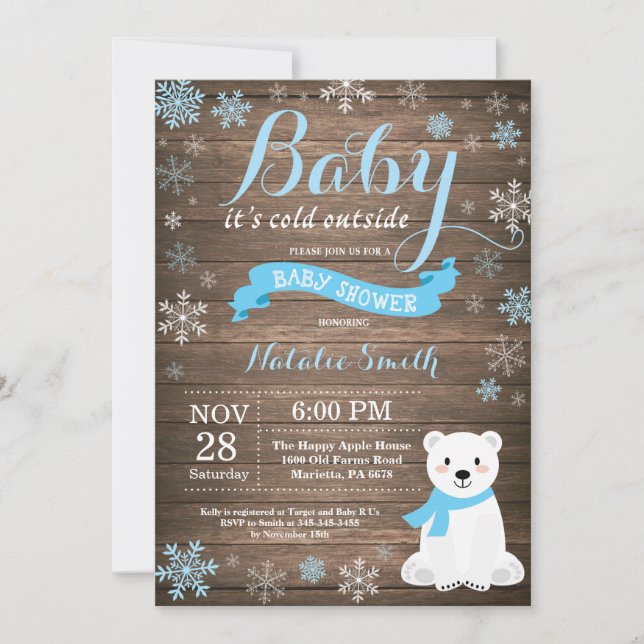 Invitation Bébé il fait froid dehors Rustique Baby Shower d'h (Devant)