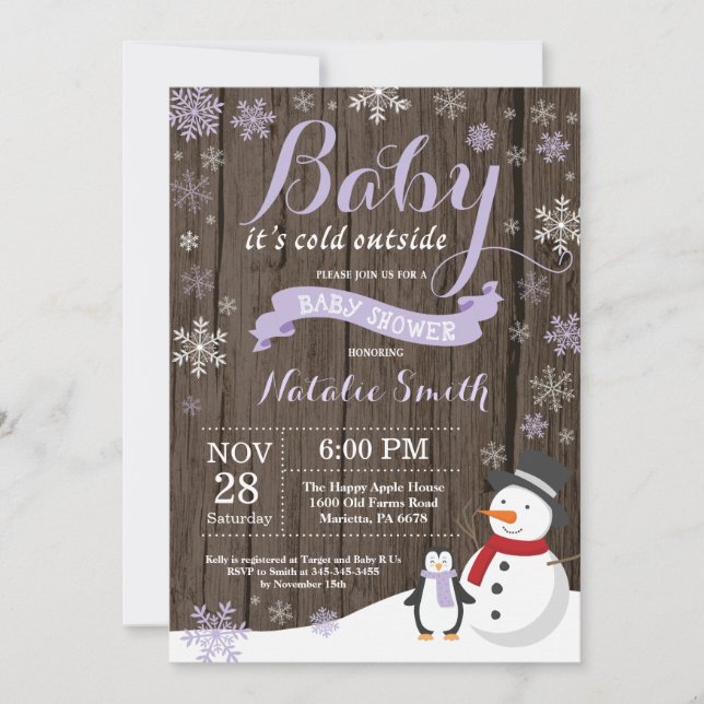 Invitation Bébé il fait froid dehors Rustique Baby Shower d'h (Devant)