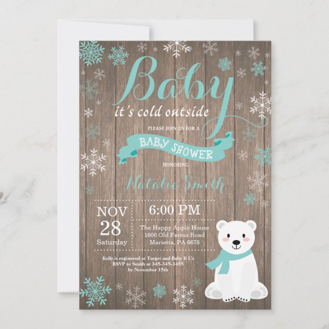 Invitation Bébé il fait froid dehors Rustique Baby Shower d'h (Devant)