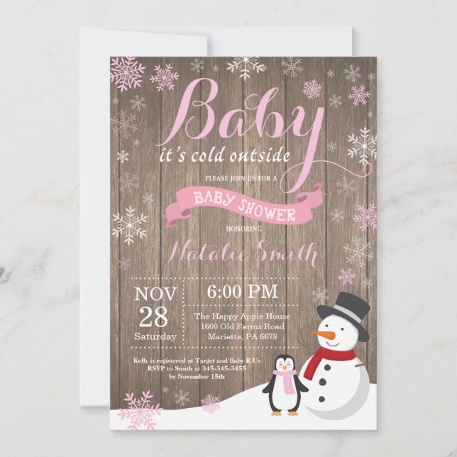 Invitation Bébé il fait froid dehors Rustique Baby Shower d'h (Devant)