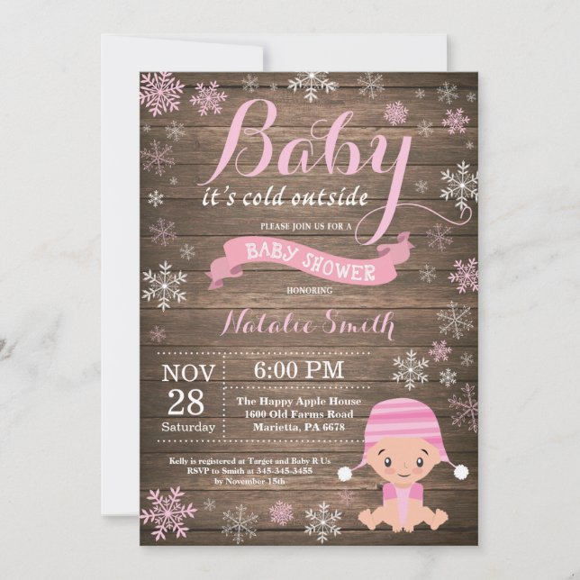Invitation Bébé il fait froid dehors Rustique Fête prénatale  (Devant)