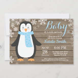 Invitation Bébé il fait froid dehors Rustique Pingouin Baby S