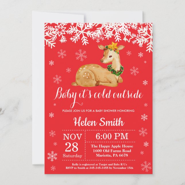 Invitation Bébé il fait froid dehors Shower bébé cerf d'hiver (Devant)