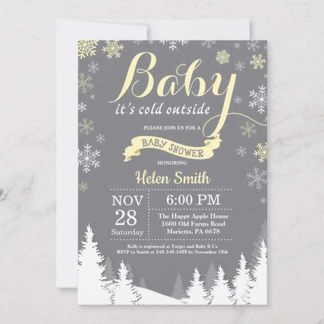 Invitation Bébé il fait froid dehors Shower bébé hiver jaune (Devant)