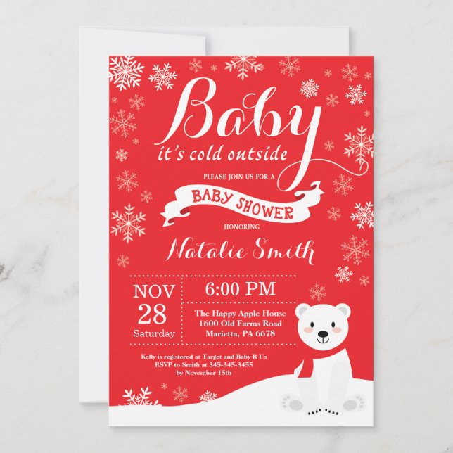 Invitation Bébé il fait froid dehors Shower Bébé Hiver Rouge (Devant)
