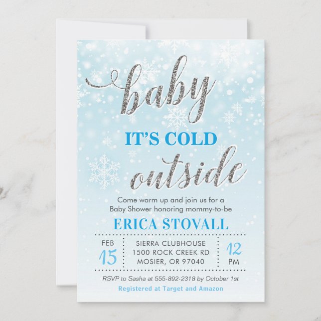 Invitation Bébé il fait froid dehors Shower d'hiver Bleu Garç (Devant)