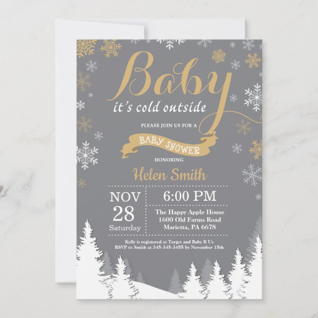 Invitation Bébé il fait froid dehors Shower d'hiver Or Bébé (Devant)
