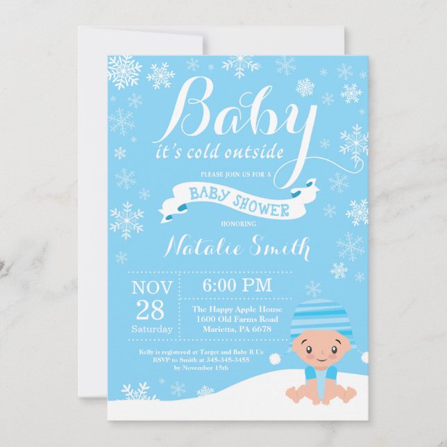 Invitation Bébé il fait froid dehors Shower pour bébé garçon  (Devant)