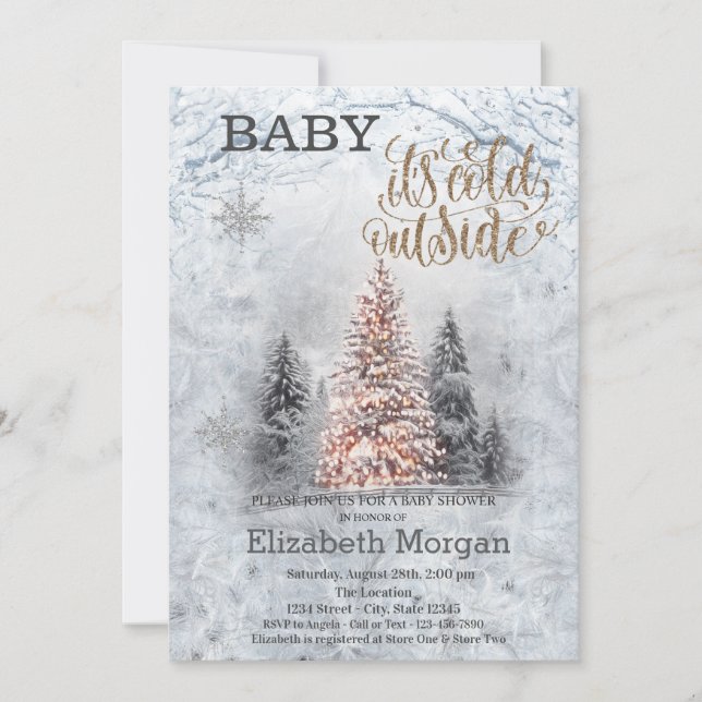 Invitation Bébé il fait froid forêt de pins Baby Shower (Devant)