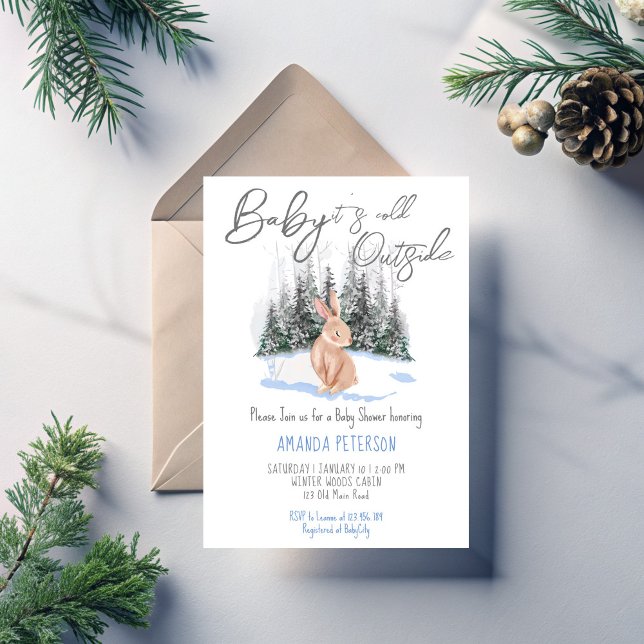 Invitation Bébé Il fait froid Hors du baby shower de lapin d' (Baby It's Cold Outside winter bunny baby shower Invitation template woodlands winter baby shower)