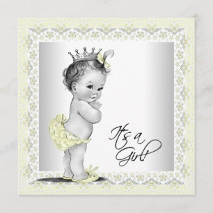 Invitation Bébé jaune et gris Douche fille