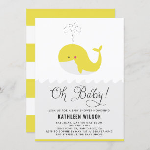 Invitation Bébé jaune mignon baleine Oh Baby shower bébé