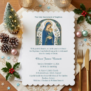 Invitation Bébé Jésus & Madone bénis par la foi Baptême
