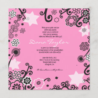 Invitation Bébé juif d'étoile florale appelant le rose