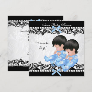Invitation Bébé Jumeaux Garçons Baby Shower Mignon Garçon Ble