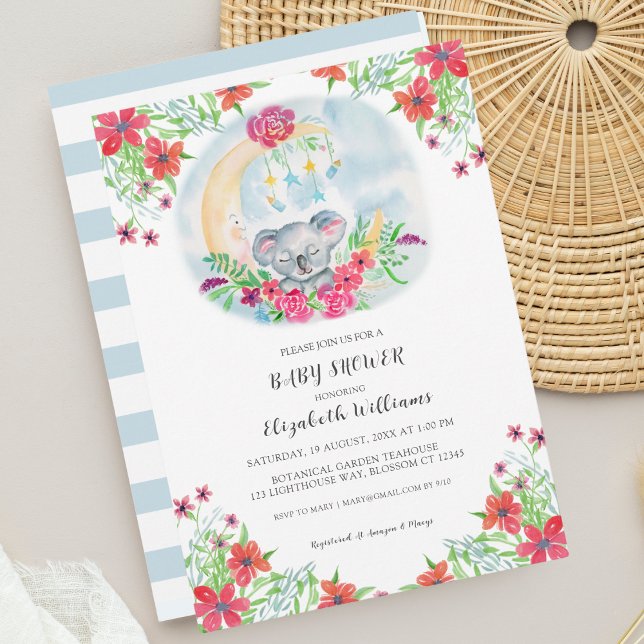 Invitation bébé koala à l'aquarelle avec lune (Créateur téléchargé)