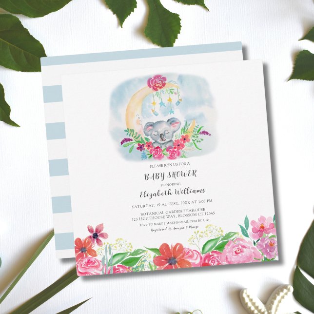 Invitation Bébé Koala Aquarelle Avec Lune (Créateur téléchargé)