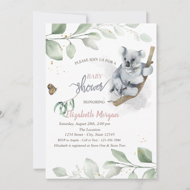 Invitation Bébé Koala Laisse l'Invitation à une Baby Shower (Devant)