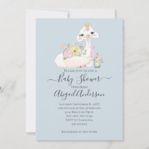 Invitation Bébé lama avec fleurs blanches et bleues bébé garç