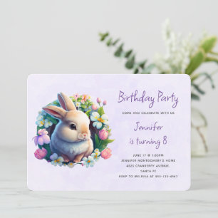 Invitation Bébé lapin dans les fleurs de printemps Anniversai