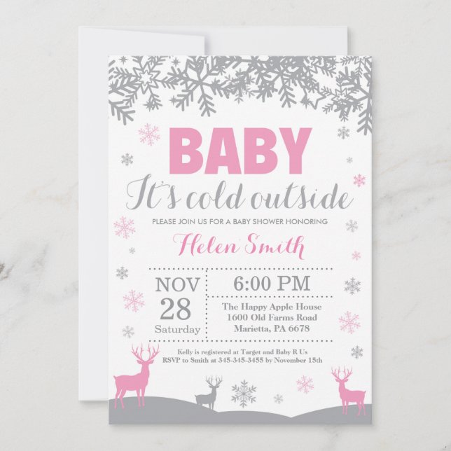 Invitation Bébé, le froid du Baby shower de la Fille des Cerf (Devant)