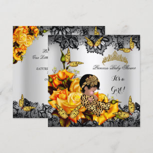 Invitation Bébé léopard Fille Shower Papillon Jaune Ethnique