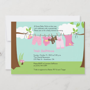 Invitation Bébé ligne de linge rose fille 5x7 Baby shower