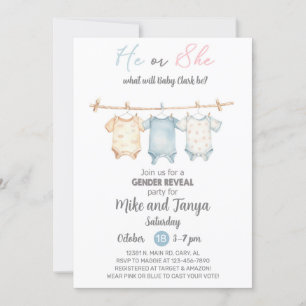 Invitation Bébé ligne de vêtements Genre Reveal invitation, i