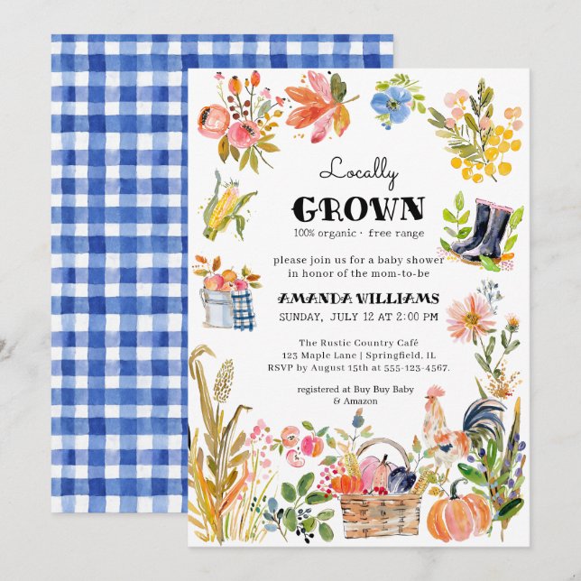 Invitation Bébé local | Baby shower du marché agricole (Devant / Derrière)